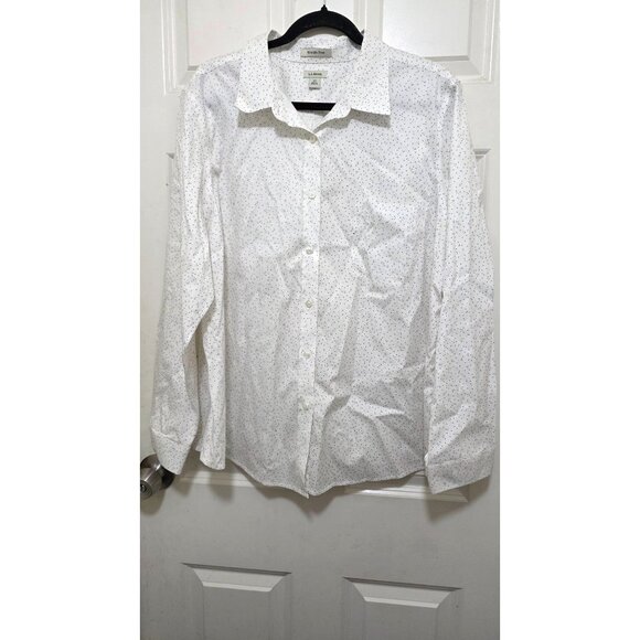 L.L.Bean Women's Wrinkle-Free Button-Up Shirt 2X White Polka Dot Print Long Slee - Picture 1 of 7